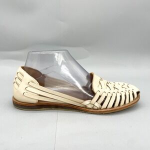 Nisolo Womens 7 Huaraches Loafers Ivory Cream Woven Leather Slip On Flats Casual